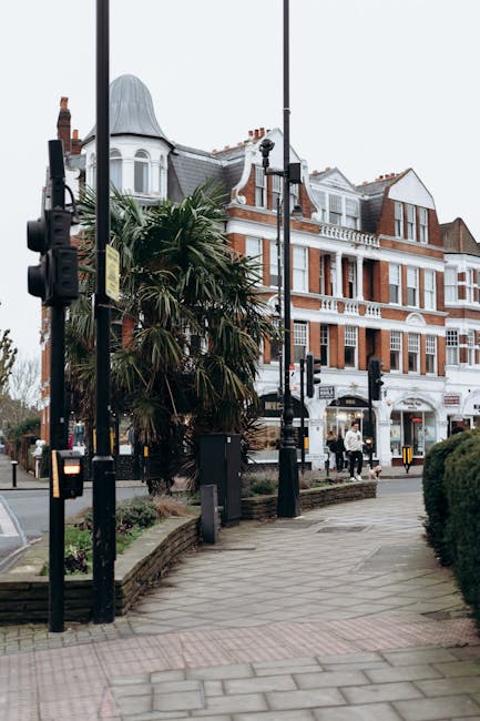 A view of a landscaped urban garden area along Wanstead High Street, featuring a variety of plants and trees including a prominent palm tree with dense, spiky green fronds. The paved walkway is border
